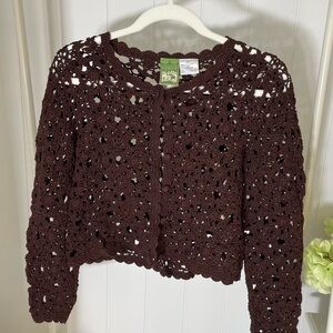 Vintage April Cornell 90s Brown Crocheted 100% Cotton Women's Small Sweater